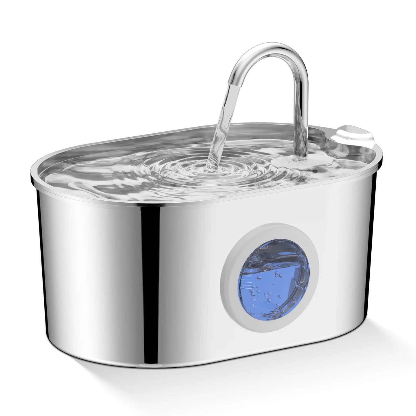 Stainless steel cat fountain, 74 oz/2.2 liters with water level windows and silent water pump for cats and puppies